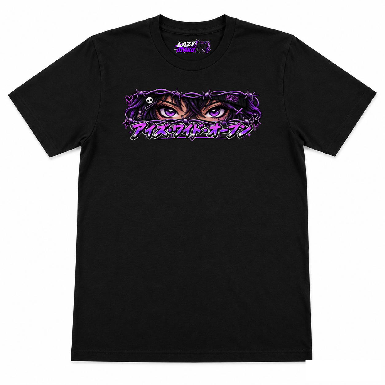 Lazy Otaku Eyes Wide Open Anime T-Shirt – Purple Manga Eyes Graphic Tee Anime Graphic Tee