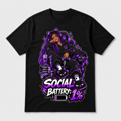 Social Battery: 1% Anime Gamer Graphic Tee