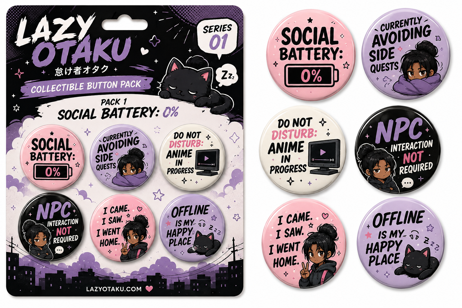 🎮 Pin Back Button Pack 1 — Social Battery: 0%